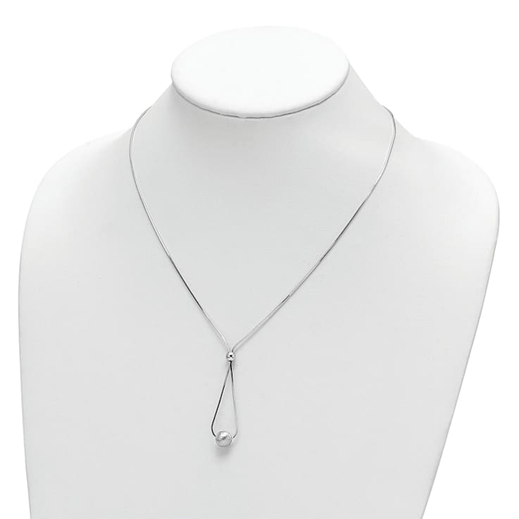 Sterling Silver Rhodium-plated Diamond-cut Beaded Drop 18-inch Necklace