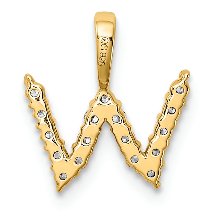 14K Yellow Gold Lab Grown Diamond Letter W Initial Pendant