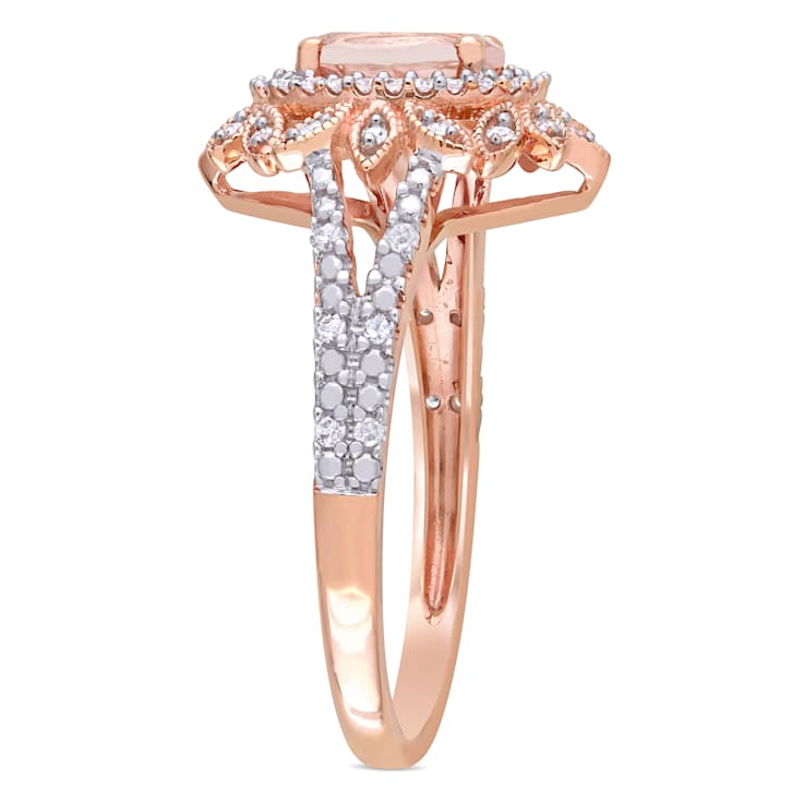 Morganite and Diamond 10K Rose Gold Floral Ring 0.88ctw