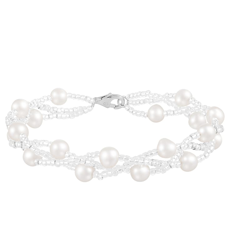 6-7mm White Cultured Freshwater Pearl Silver  Bracelet