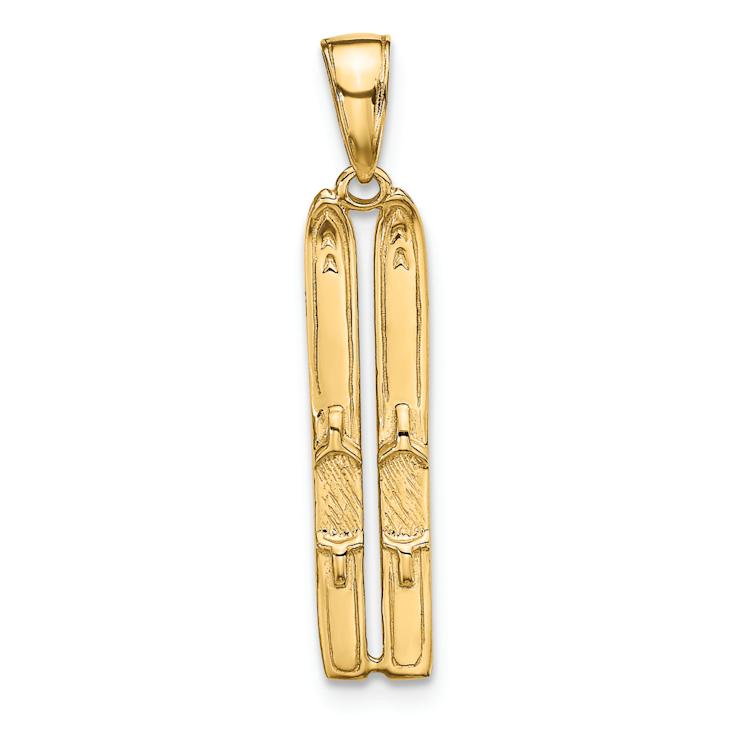 14k Yellow Gold 3D Textured Snow Skis Pendant