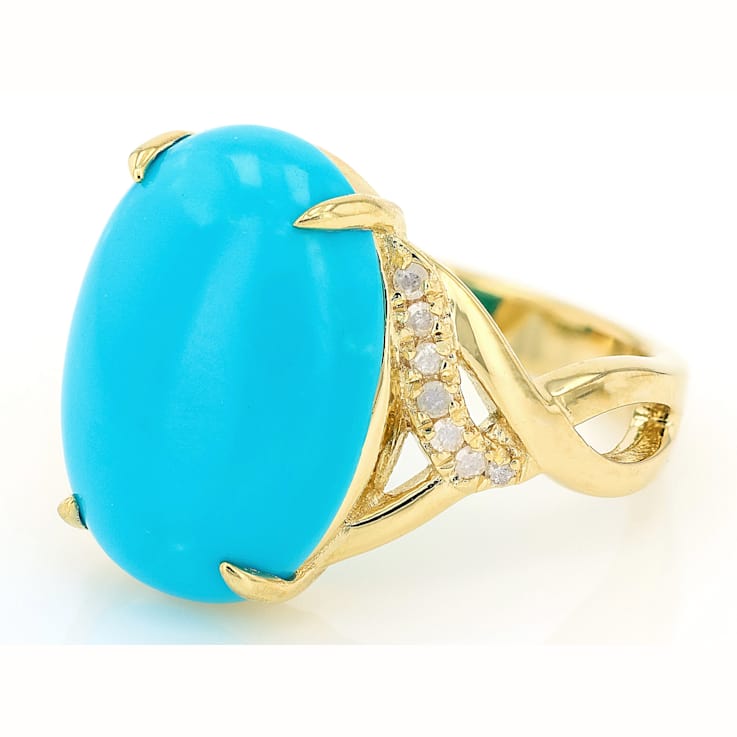 Sleeping Beauty Turquoise And White Diamond Ring In 18K Gold Over
Sterling Silver 0.10ctw
