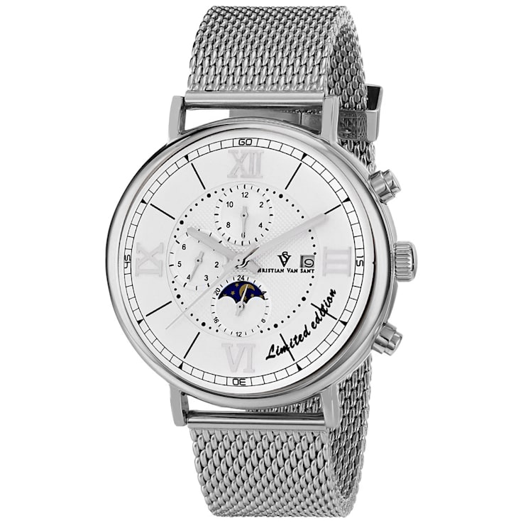 Christian Van Sant Men's Somptueuse LTD White Dial, Stainless Steel mesh Watch