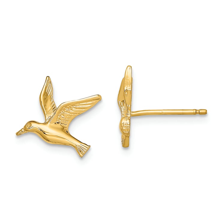 14k Yellow Gold Polished Seagull Stud Earrings