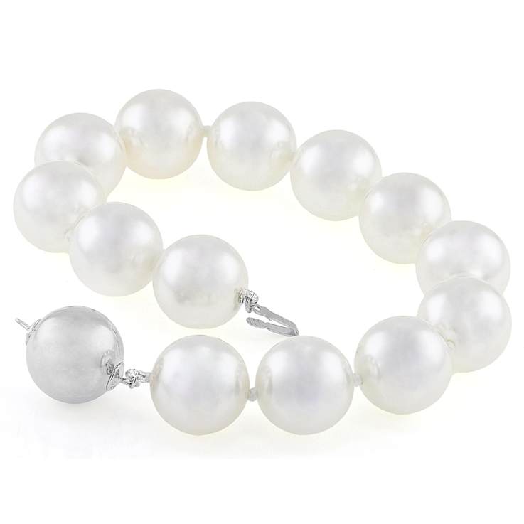 Large White South Sea Simulant Pearl Bracelet In Sterling Silver