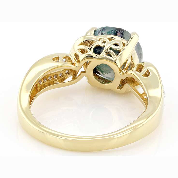 Blue Chalcedony Round And White Zircon Ring In 18K Gold Over Sterling
Silver 2.63ctw