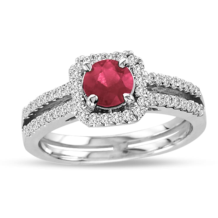 1.11ctw Diamond and Ruby  Ring 14k White Gold