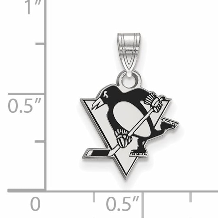 Rhodium Over Sterling Silver NHL LogoArt Pittsburgh Penguins Enamel Pendant
