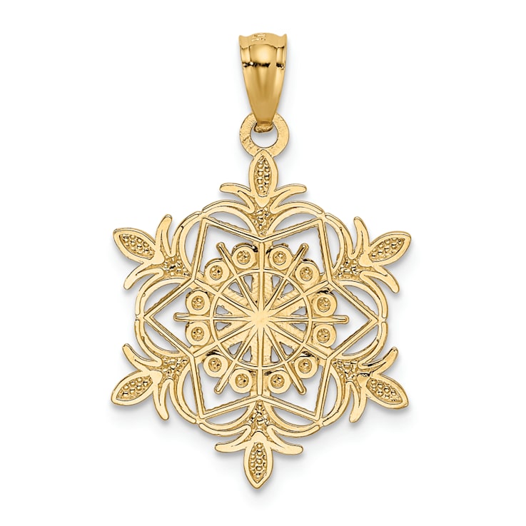 14K Yellow Gold with Rhodium over 14K Gold Diamond-cut Snowflake Pendant