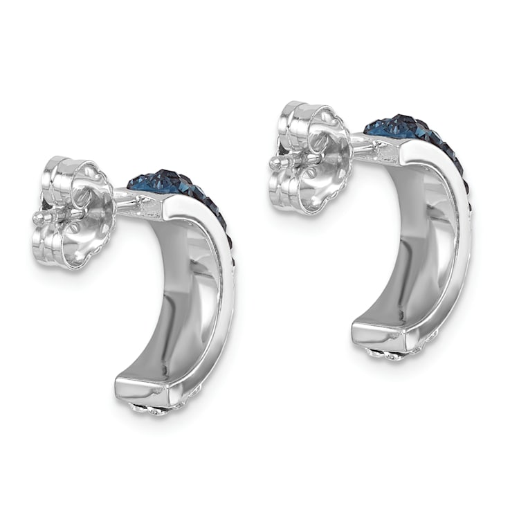 Rhodium Over Sterling Silver Polished Crystal J-Hoop Earrings