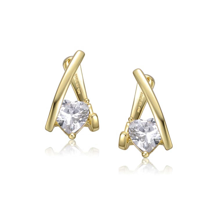 Heart Shape CZ Huggie Earrings In 14K Gold Over Brass