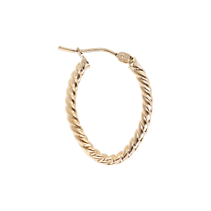 14K Yellow Gold Twisted Wavy 3/4" Oval Hoop Earrings
