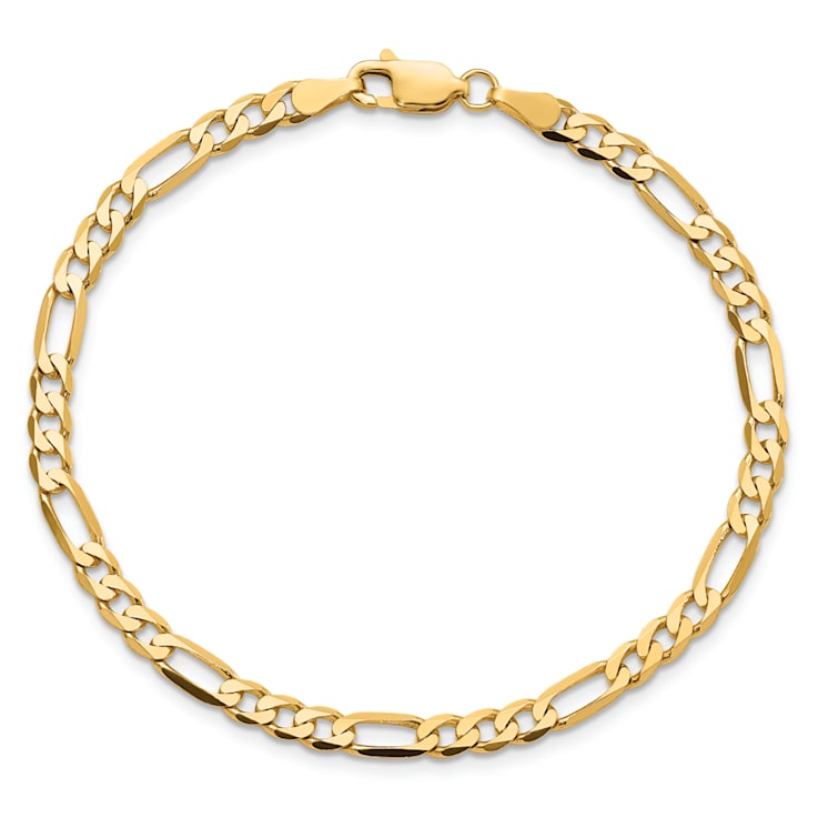 14K Yellow Gold 4mm Flat Figaro Chain Bracelet