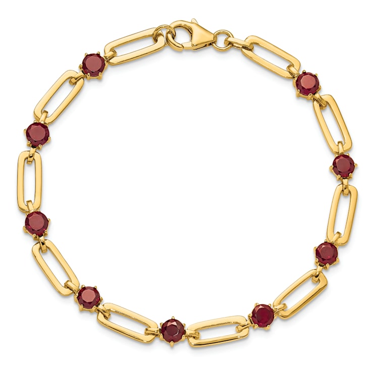 Sterling Silver Gold-tone 5mm 4.05ctw Garnet Paperclip Chain Bracelet