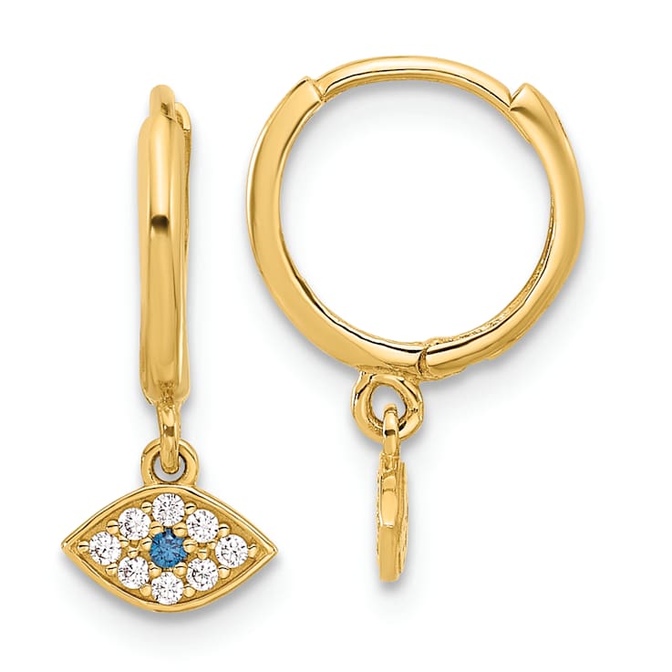10k Yellow Gold 5/8" Polished Clear and Blue Cubic Zirconia Dangle
Evil Eye Hinged Hoop Earrings