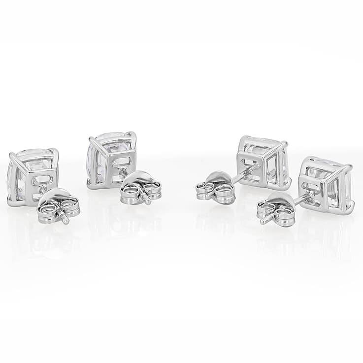 Cushion And Octagon Cut CZ Stud Set In Platinum Over Sterling Silver