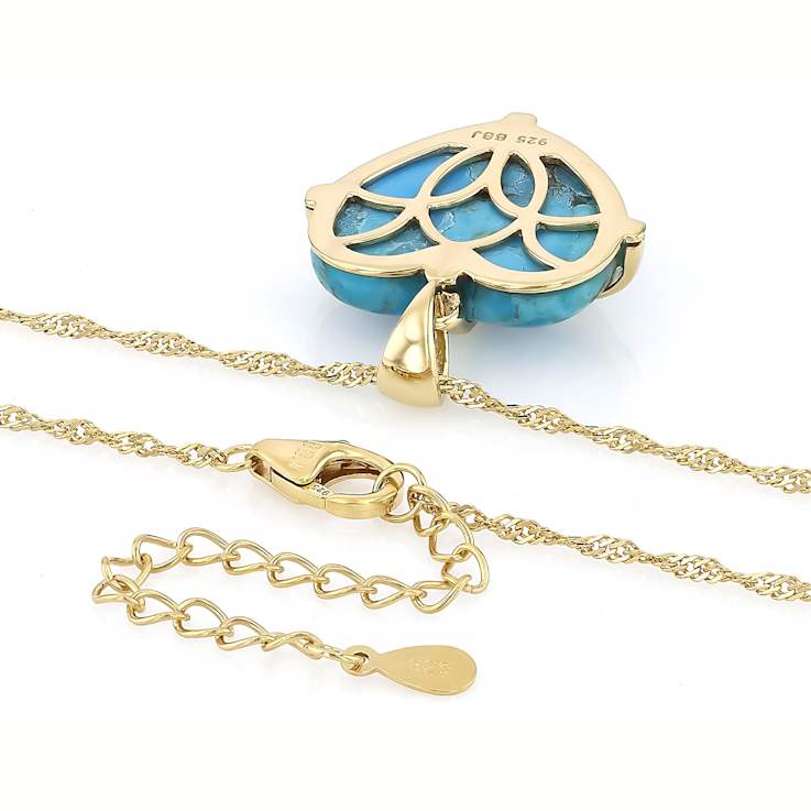 Turquoise Heart Pendant Necklace In 18K Gold Over Sterling Silver 20x19mm