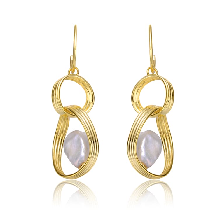 Baroque Pearl Double Drop Half-Hoop Dangle Earrings In 14K Gold Over
Sterling Silver
