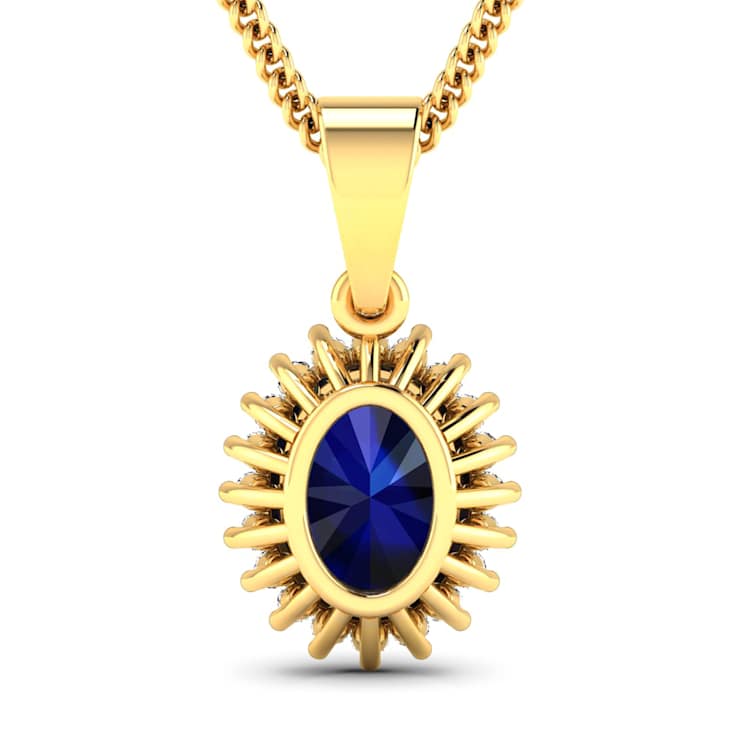 1.30ctw 14K Yellow Gold Blue Sapphire and White Diamond Pendant with 18
inch Cable Chain