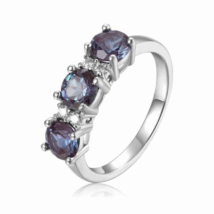 Lab Created Alexandrite and Moissanite Sterling Silver 3-Stone Ring