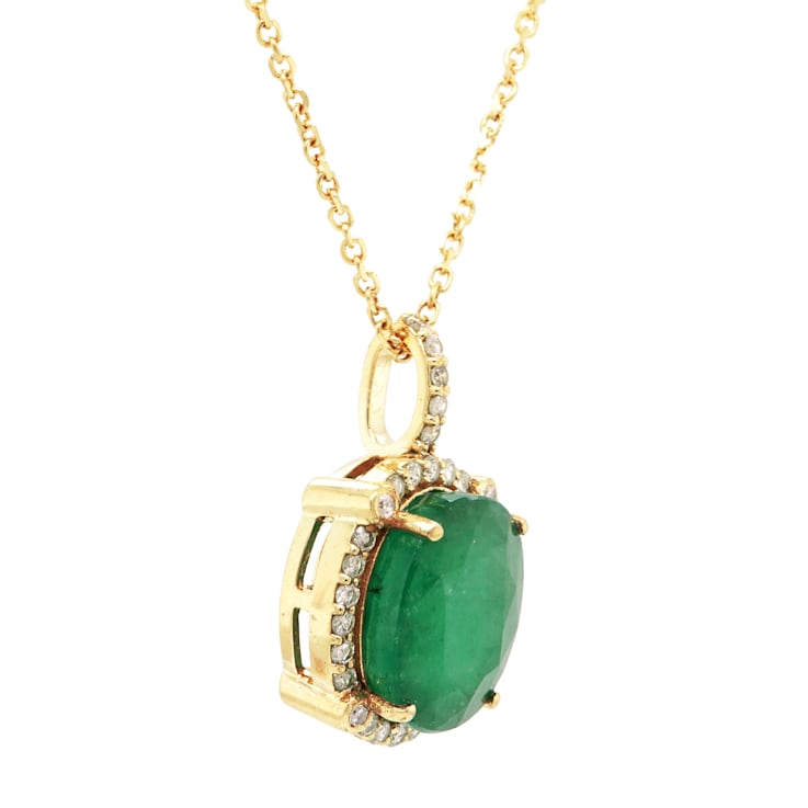 4.99 Ctw Emerald and 0.24 Ctw White Diamond Pendant in 14K YG
