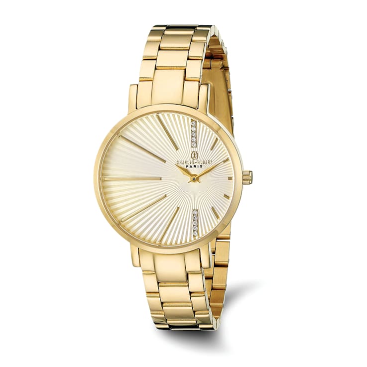 Charles Hubert Ladies IP Plated Stainless Steel Champagne Dial Watch