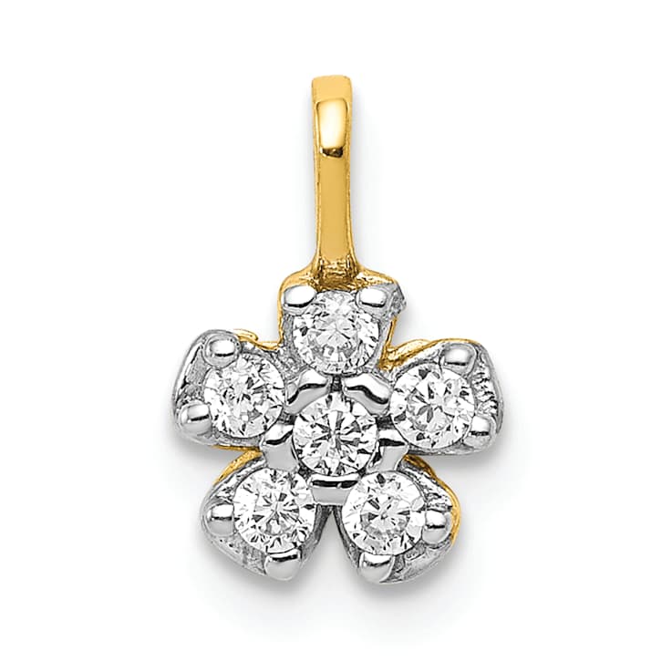 10k Yellow Gold and Rhodium Over 10k Yellow Gold Small Cubic Zirconia
Flower Charm