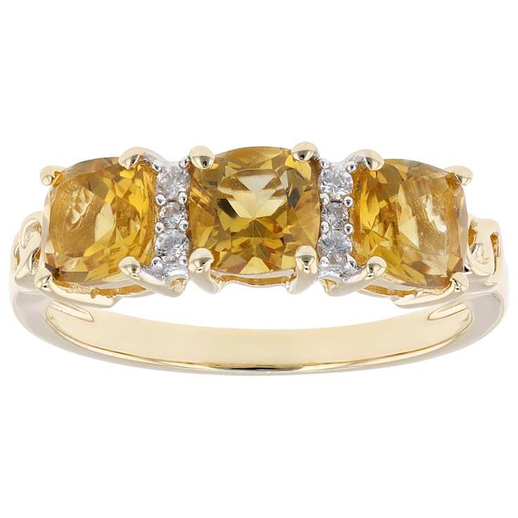 Citrine Square Cushion And White Zircon Ring In 18K Gold Over Sterling
Silver 1.57ctw