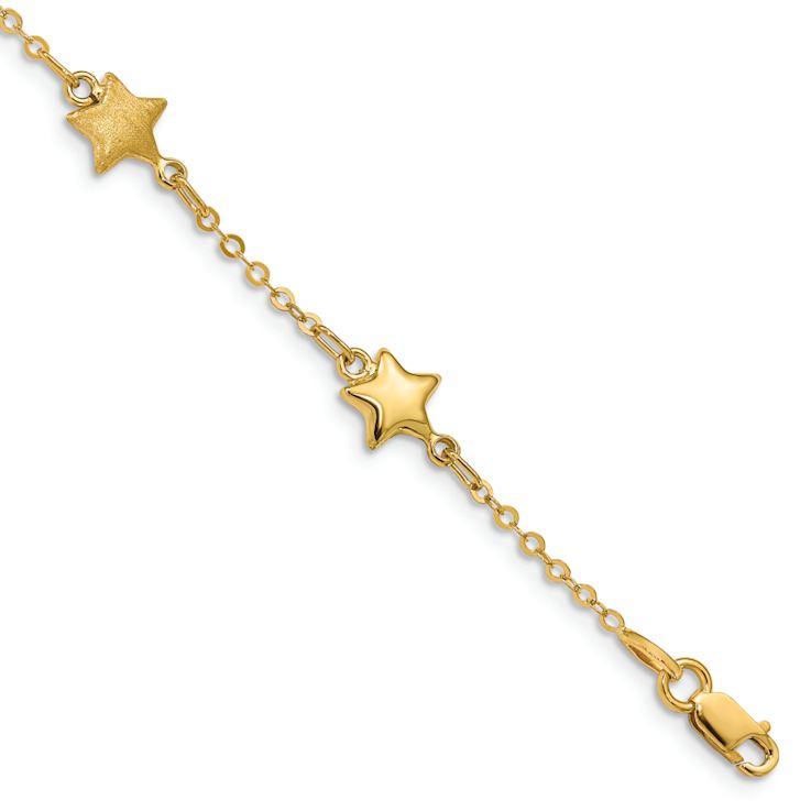 14k Yellow Gold Textured Brushed and Polished Stars Link Bracelet