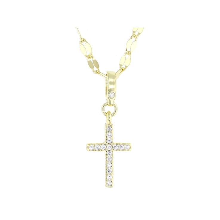 CZ Cross Pendant In 18K Gold Over Sterling Silver 0.13ctw