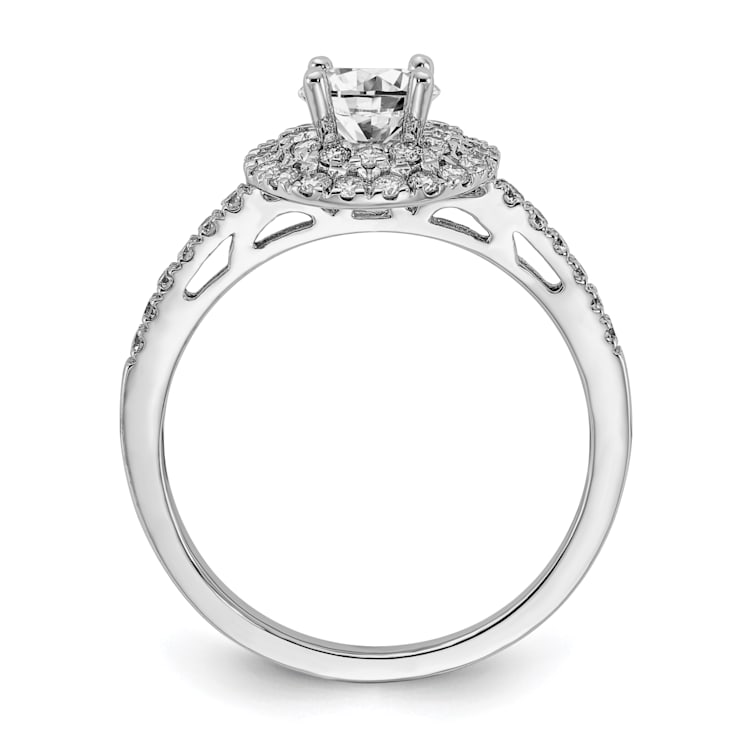 Rhodium Over 14K White Gold Diamond Complete Double Halo Engagement Ring 0.92ctw