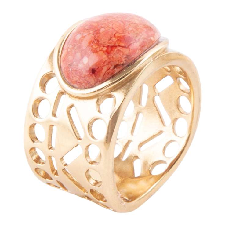 Barse Jewelry Orange Sponge Coral Gold Tone Pharaoh Ring