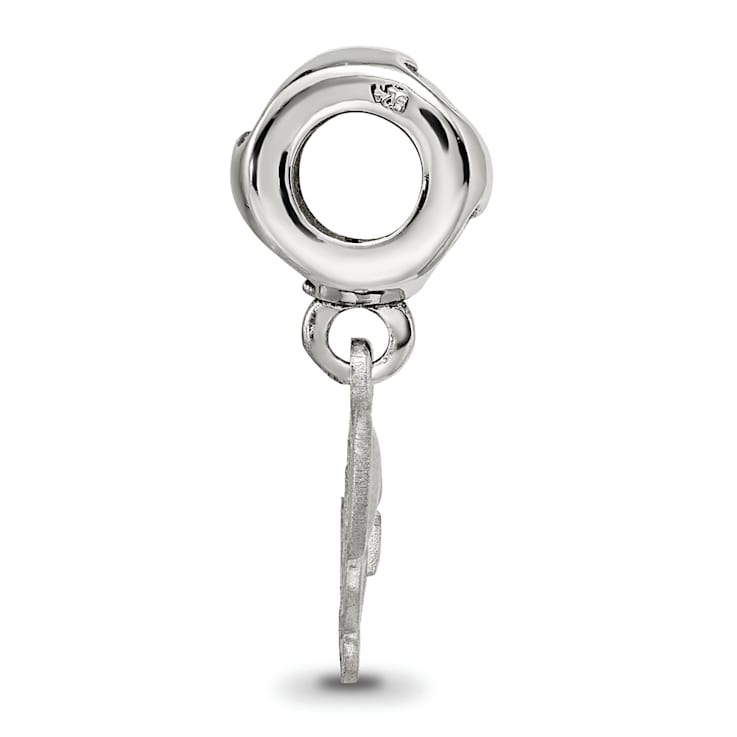 Rhodium Over Sterling Silver LogoArt Delta Zeta Turtle on Heart Bead