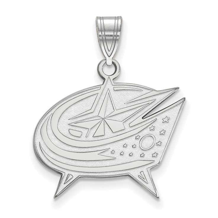 Rhodium Over Sterling Silver NHL LogoArt Columbus Blue Jackets Large Pendant