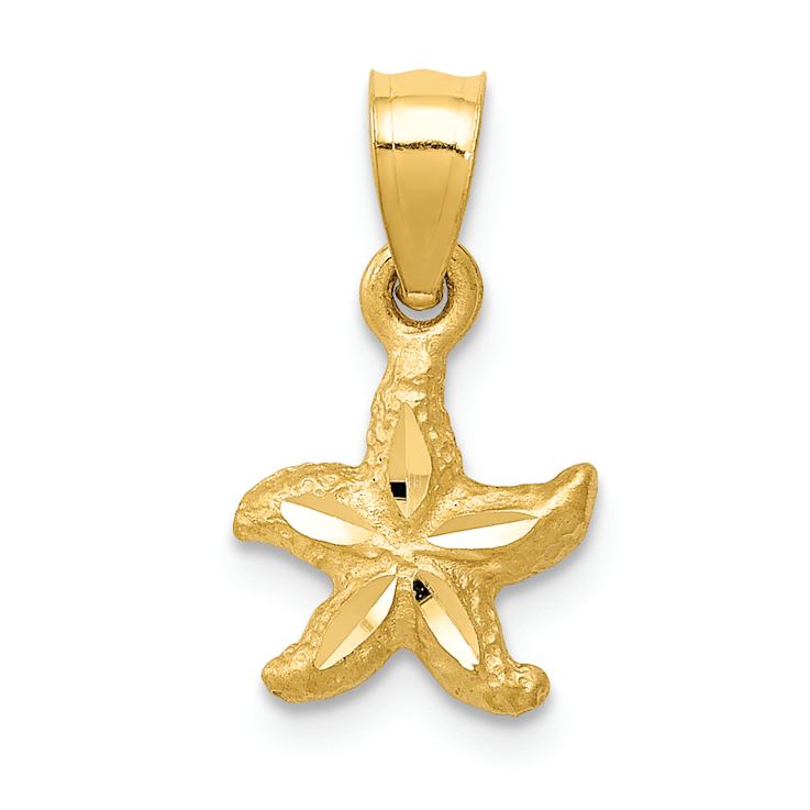 14k Yellow Gold Textured and Diamond-Cut Starfish Pendant