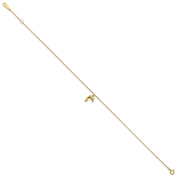 10k Yellow Gold Dolphin Charm Cable Link Anklet