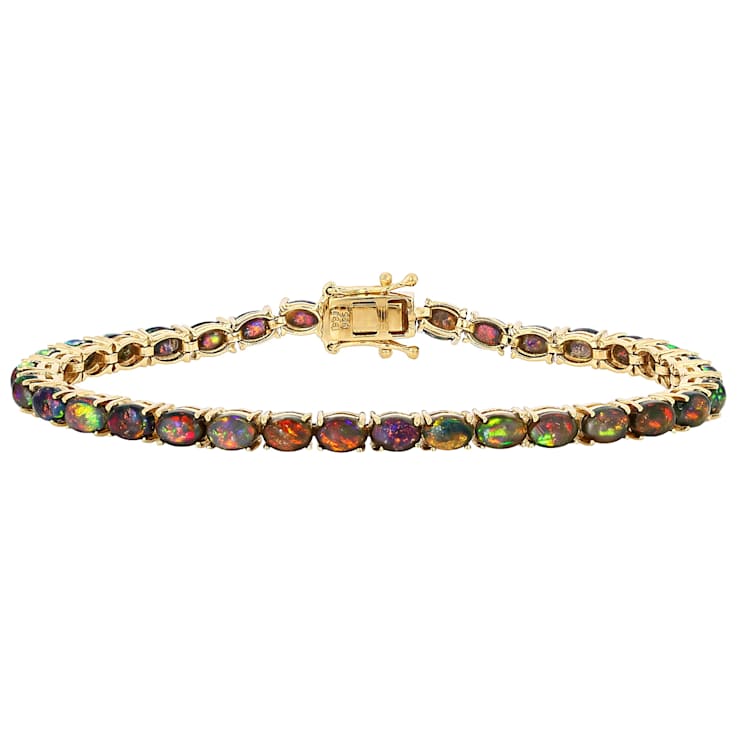 Black Opal Oval Tennis Bracelet In 18K Gold Over Sterling Silver 7.37ctw
