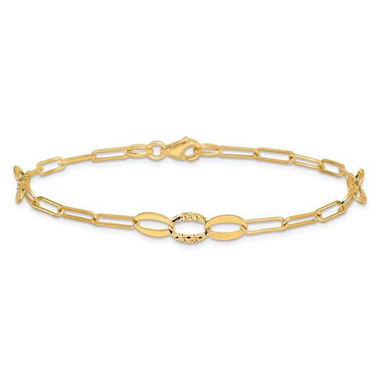 14K Yellow Gold Diamond-cut Paperclip Link 7.25-inch Bracelet