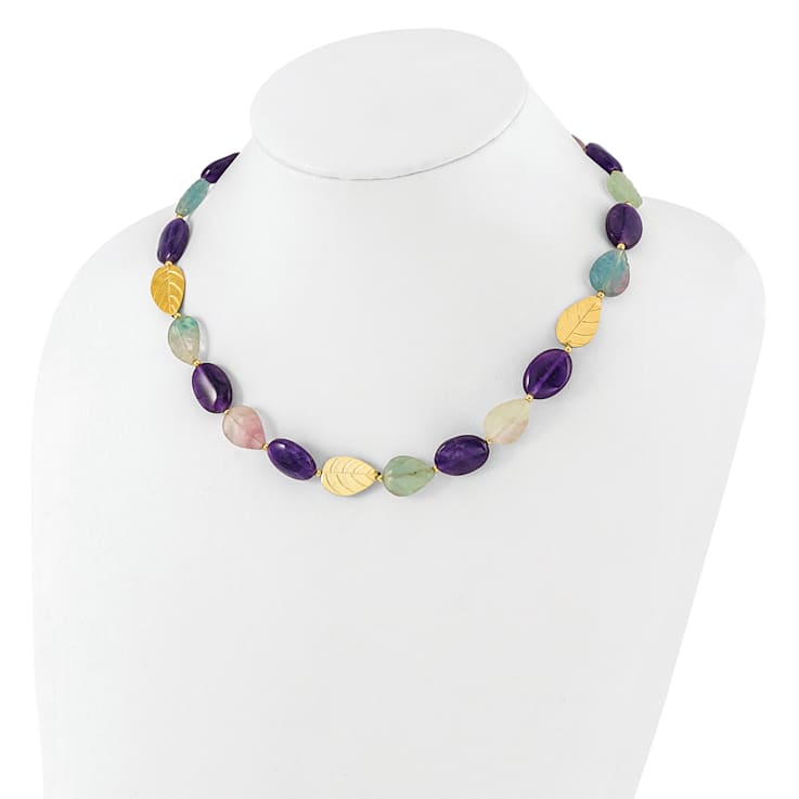 14K Yellow Gold Over Sterling Silver Amethyst, Fluorite, Jadeite 2-inch
Extension Necklace