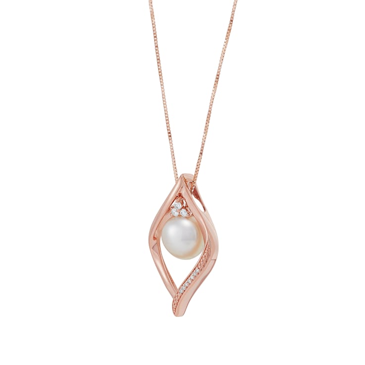 8-8.5mm Button White Freshwater Pearl with Diamond Accents 10K Rose Gold
Pendant with Chain