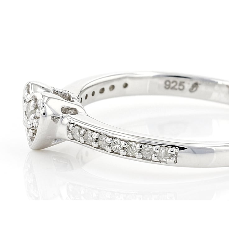 White Diamond Rhodium Over Sterling Silver Heart Band Ring 0.20ctw UDS175