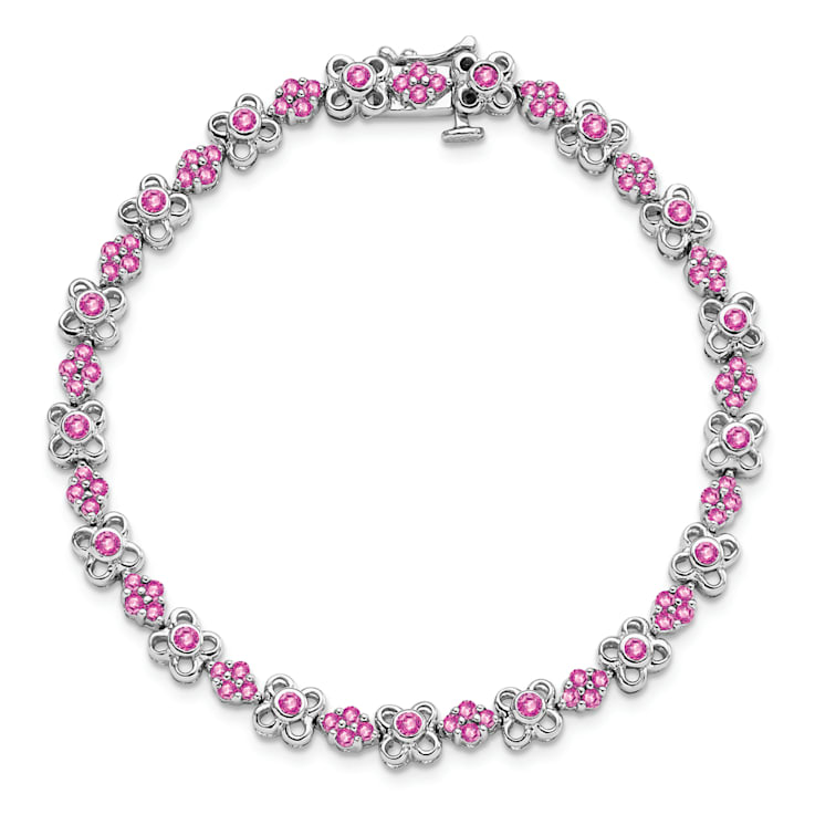 Rhodium Over 14k White Gold Lab Created Pink Sapphire Bracelet