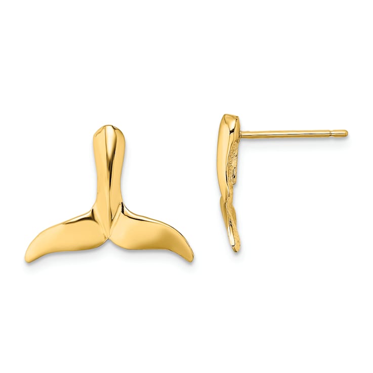 14k Yellow Gold Whale Tail Stud Earrings