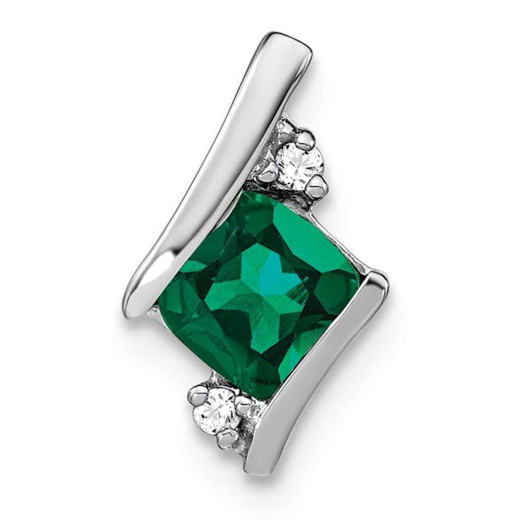 Rhodium Over 10k White Gold 0.48 ctw Cushion Lab Created Emerald and
Diamond Chain Slide Pendant
