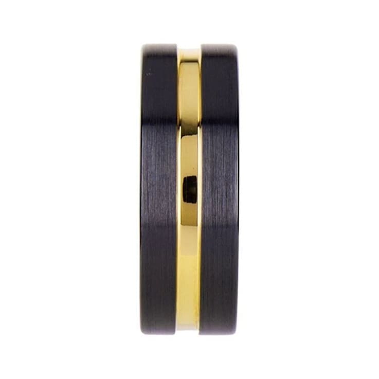 VIVALDI Black Ceramic Wedding Band With Yellow Gold Groove 8mm