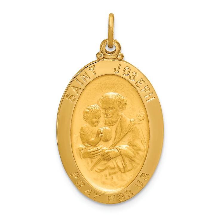 14k Yellow Gold Solid Polished and Satin Oval St. Joseph Medal Pendant