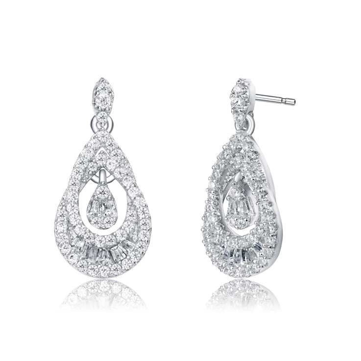 Double Pear Shape CZ Drop Earrings In Sterling Silver