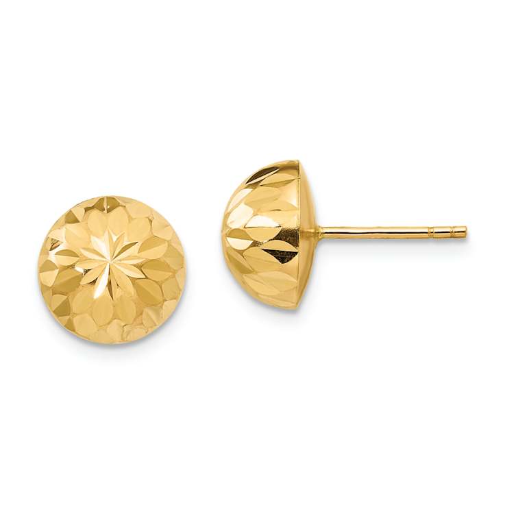 14k Yellow Gold Polished and Diamond-Cut 9mm Button Earrings