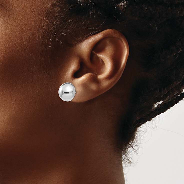 Rhodium Over 14k White Gold 12mm Half Ball Earrings