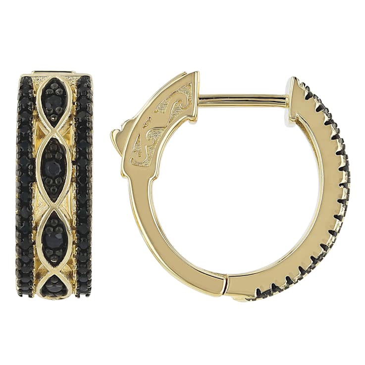 Black Spinel Hoop Earrings In 18K Gold Over Sterling Silver 0.46ctw